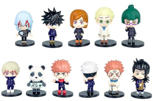 JJK Action Figure Gojo Satoru Cake Topper Figure Statue Anime Geto Suguru Figurine Set 11 pezzi Mini Cartoon Modello Desktop Room Compleanno Decorazione PVC 7,5 x 4,5 cm