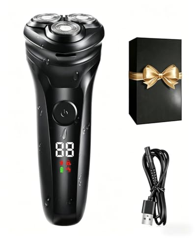 Neialla Men's Electric Shavers, Cordless Electric Razor with 90 Min Runtime, 3 Dual-Track Rotary Flexing Blades & IPX5 Waterproof, Smooth Shaving Gifts for Men and Dad (Black)