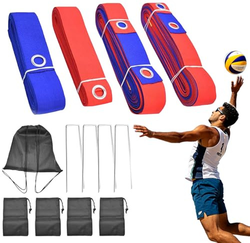 Beachvolleyball Linien Set, Professionelle Volleyball Feldmarkierung für Sandplatz und Garten, Reißfestes Gurtband mit Hoher Sichtbarkeit, Inklusive Erdspieße