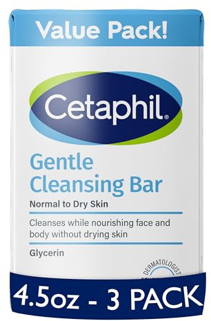 CETAPHIL Gentle Cleansing Bar, 4.5 oz Bar (Pack of 3), Nourishing Cleansing Bar For Dry, Sensitive Skin, Non-Comedogenic, Non-Irritating For Sensitive Skin
