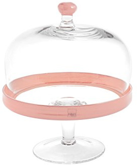H&H Alzata Vetro con Cupola Pink Cm22 H26 Vassoi da Arredo Tavola Tessili, Trasparente/Rosa, 22x26 cm