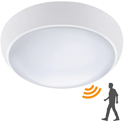 Long Life Lamp Company 18w Round LED Ceiling Light Motion Sensor IP54 Outdoor Indoor Microwave Technology PIR Bulkhead 6500k Remote Control 0829