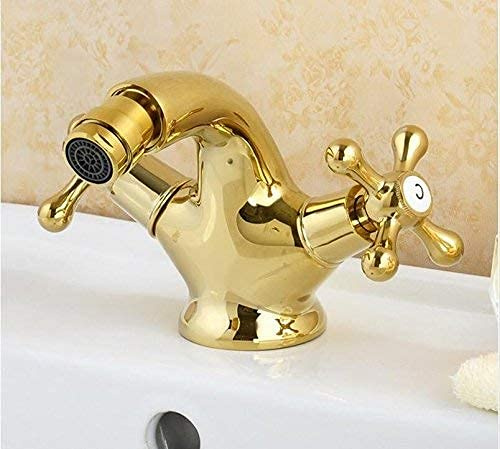Guld bidékran Skaftkran Dubbelt handtag gyllene handfat Bidéblandare Kran Antik mässingskran Badrumskran needed