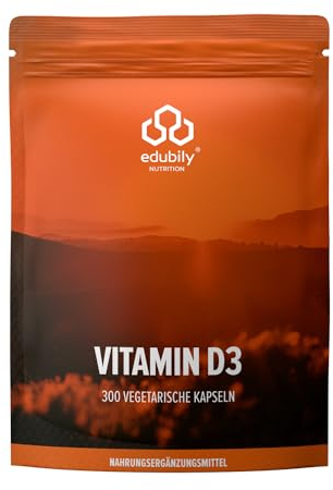 edubily nutrition® Vitamin D3 Kapseln ohne Vitamin K - Cholecalciferol in Olivenöl gelöst - Vegetarisch - Vitamin D3 trägt zur normalen Funktion von Immunsystem, Knochen & Muskeln bei (300 Kapseln)
