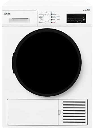 Amica WTP 489 031 Wärmepumpentrockner/Weiß mit schwarzem Bullauge / 8kg / BLDC-Motor / 15 Programme/LED-Innenbeleuchtung/LED-Display