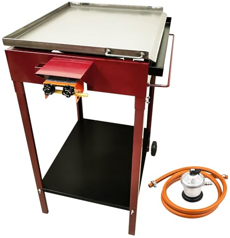 Ferjus. Plancha Gas y Paellero Gas para Cocinar en Exterior. Planllero de Acero. 57x80x90cm.