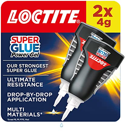 Loctite Super Glue Power Gel, Flexible Super Glue Gel, Superglue with Non-Drip Formula for Vertical Applications, Clear Glue with Precise Nozzle, 2x4g
