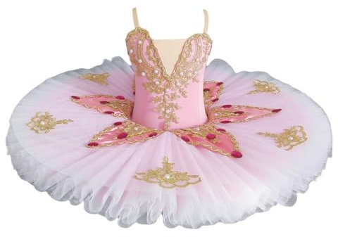BEDEUU Vestido De Tutú De Ballet Para Niña, Vestido Profesional Gimnasia Para Fiesta Panqueques Del Lago De Los Cisnes Traje Baile Ballet Ropa De Baile Bailarina Vestido De Fiesta,Rosado,150