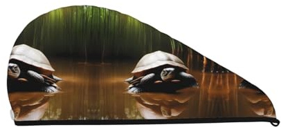 Schnelltrocknende Haarhaube mit kriechender Schildkröte – modische und farbenfrohe Duschhaube für Damen – bequeme und stylische Duschhaube