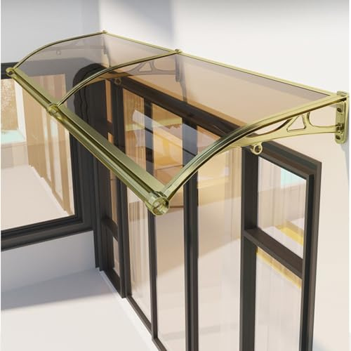 Auvent de Porte d'entrée avec Grand évier Toit Marquise Cadre en Aluminium Champagne avec Plaque en Polycarbonate Sarcelle Abri Banne Protection Contre PluieSoleil pour Maison (150 x 140cm)