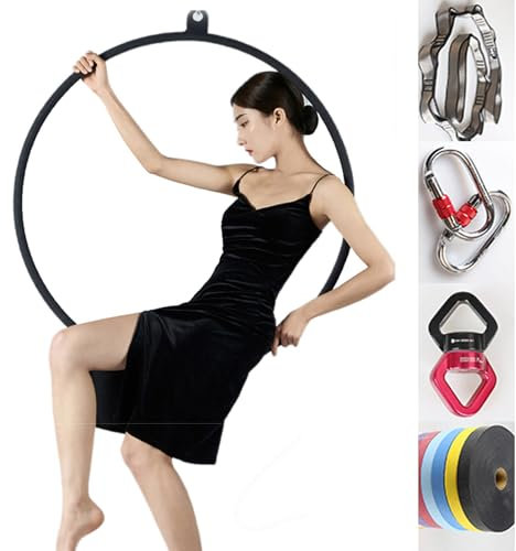 FFYUTING Aerial Hoop Set 85/90 cm einzelner Lyra Aerial Hoop aus Edelstahl, Yoga Hoop, Zirkus-Aerial-Ausrüstung, für Tanzstudio, Aerial Fitness, Maximale Belastung: 200 kg