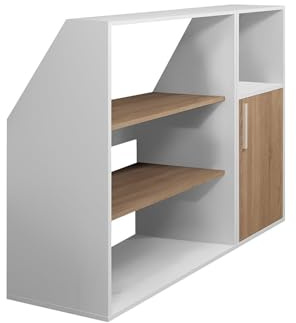 Vente-unique-Schrank unter Dachschräge mit 1 Tür, 2 Regalböden & 1 Fach - Weiß & Holzfarben - ADEZIO