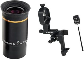 SVBONY Telescope Eyepiece 9mm 66 Degree Ultra Wide Angle Bundle with SV214 Pro 3-Axis Universal Smartphone Adapter, for Astronomical Observation