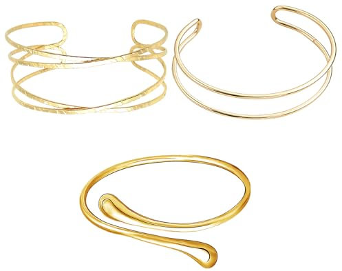VARKAGE 3 Stück Oberarmreif Gold, Minimalistisches Armreif Gold Oberarm, Verstellbar Goldene Armreifen für Mama Freund Tochter