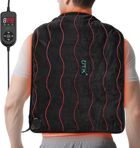 UTK Weighted Far Infrared Heating Pad for Back & Body, 30S Fast Heat | 24 x 20 XL with Tourmaline Beads, 6 Heat Settings up to 159°F, 2H Auto-Off, Memory Function, Gifts for Women men