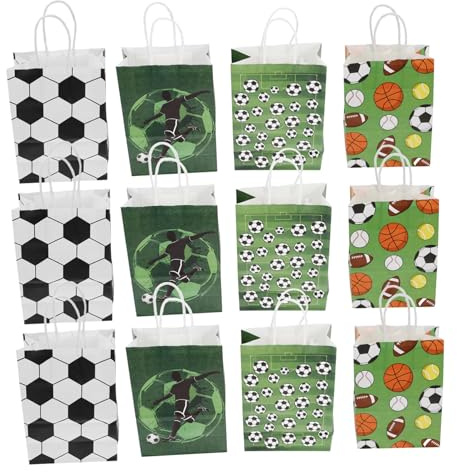 OHPHCALL Fußball mit Henkel Geschenktüten 12 Stück aus Kraftpapier Große Kapazität Rechteckige Sportdesign Party Goodie Taschen für Kinder und Gäste