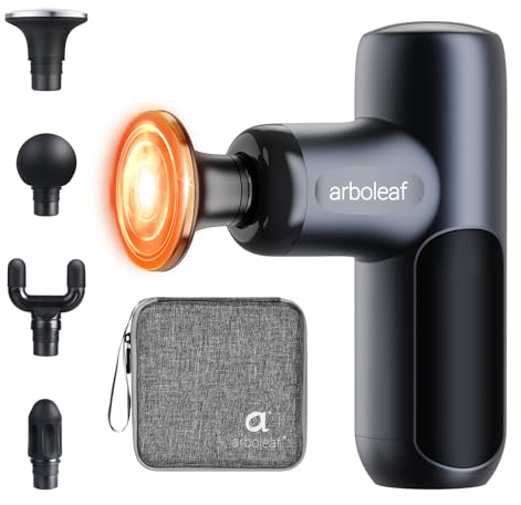 arboleaf Mini Pistola Massaggio Muscolare con Calore, Massaggiatore Portatile, Pistola massaggiante per Sollievo dei Tessuti Profondi con 5 Velocità e 4 Accessori, Regalo Pratico per Uomini e Donne