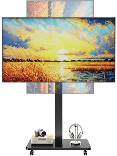 Rullande TV-vagn för 10-42 tum LCD LED OLED plasma-TV-apparater, höjdjusterbar, golvstående TV-vagn med 90° panelrotation, mobil TV-stativ på hjul, 30 kg lastkapacitet, max VESA200 x 200 mm (svart)