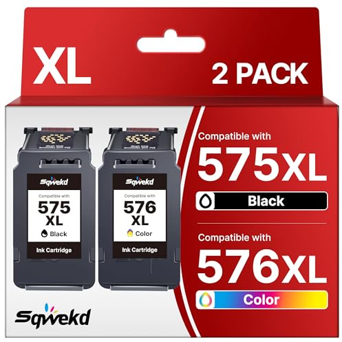 Sqwekd PG-575XL CL-576 XL Cartucce d'inchiostro per Cartucce Canon 575 576 XL per Canon PIXMA TR4755i TS3750i TR4756i TS3751i TS3752i TS3550i TS3551i TR4750i TR4751i (Nero Tri-Colore, 2-Pack)
