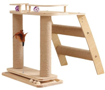 Poste rascador para gatos de interior con escalera y bola de seguimiento, rascador de sisal para gatitos y gatos, 54 x 43 x 46 cm