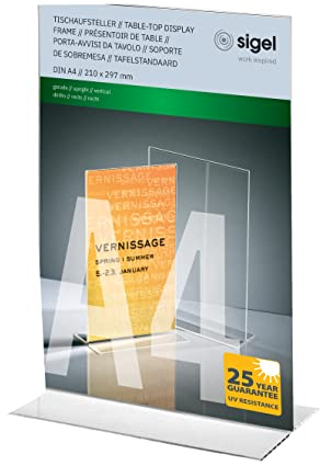 Sigel TA220 Tischaufsteller A4 gerade, hochwertiges glasklares Acryl, Werbeaufsteller