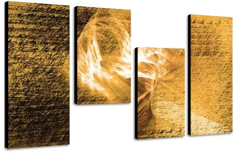 Schlichtes Wandbild Sonnenschimmer 130x70cm 4 teiliges Keilrahmenbild (30x70+30x50+30x50+30x70cm) abstraktes Wandbild mehrteilig Kunstdruck im Gemälde-Stil - optisch wie handgemalt Vintage