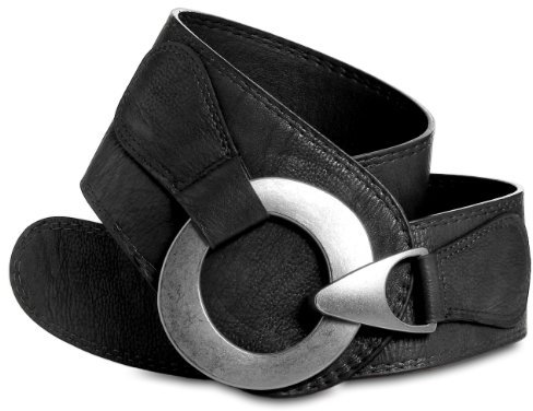 Caspar GU243 extra breiter Damen Gürtel Runde Metallschließe, Gürtelgröße:90, Farbe:schwarz