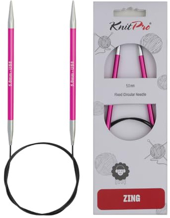 Knit Pro 60 cm x 5 mm Aluminium Zing Aiguilles à Tricoter circulaires Fixes Rose