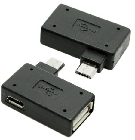 Cablecc Micro-USB 2.0 OTG-Host-Adapter mit USB-Stromversorgung für Handy und Tablet, 90 Grad, links und rechts abgewinkelt, 2 Stück