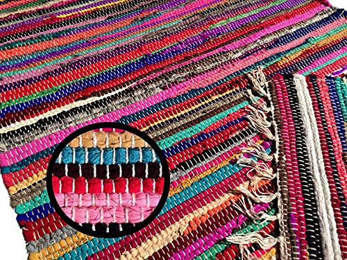 ORNAMENT QUALITÄT Fleckerlteppich 200x130 cm Kelim Handgewebt Beidseitig nutzbar 2000g/m Flickenteppich Fleckerlteppich Läufer
