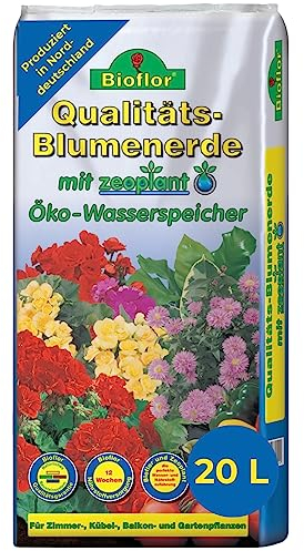 Bioflor Qualitäts-Blumenerde Premium mit Zeoplant 20 L für gesunde Pflanzen I Garten-, Balkon & Zimmerpflanzen-Erde I 100% natürlicher Rohstoff I Zimmer-, Balkon- & Gartenerde