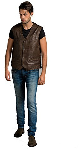 Urban Leather Billy – Chaleco de piel hombre, Ontorio Marrón