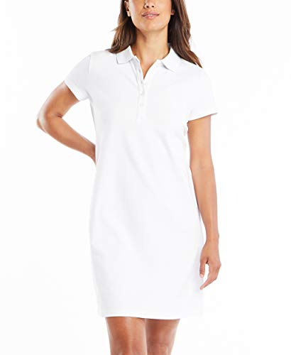 Nautica - Vestido Tipo Polo de algodón elástico de Manga Corta para Mujer, Blanco Brillante, Large