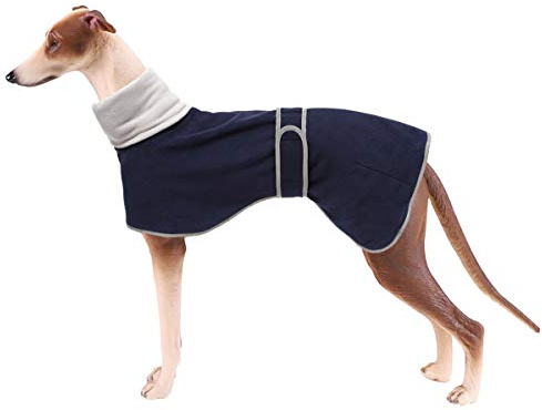 Geyecete Fleece Hundemantel Pullover Windhunde,Whippet winterjacken ,Verstellbaren Hundeweste,kleidung für Windhunde/Lurcher/Whippet-Blau-S