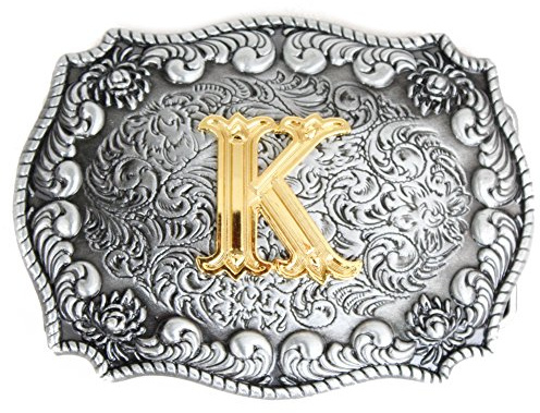 LKMY Bältesspänne för män, engelsk bokstav i 3D, västerländsk stil, cowboyalfabet, initialer, K