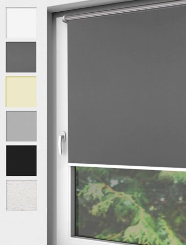 Home-Vision® Verdunkelungsrollo Klemmfix, ohne Bohren mit Klämmträgern, Fensterrollo, Seitenzugrollo, Verdunklungsrollo, Lichtundurchlässig Thermorollo (Graphit, B120cm x H220cm)