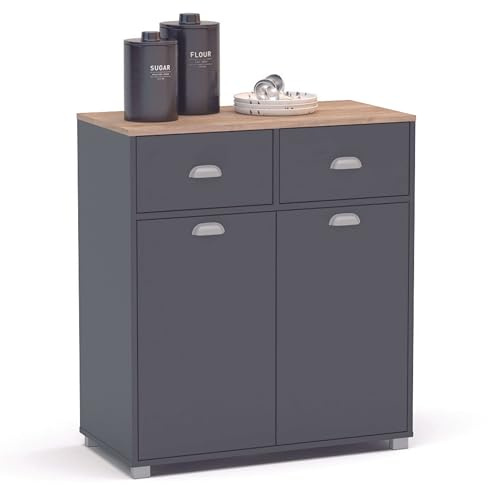 SZ Suarez Buffet Bajo Cocina Asfeld Gris Grafito 2 Puertas 2 Cajones Almacenaje Mueble Auxiliar 90x80x40 cm