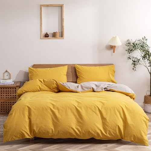 GETIYA Elegant Gelb Bettwäsche 135x200 Dunkelgelb Einfarbig Bettwäsche Baumwolle Herren Damen Bettbezug Gelb Khaki Wendebettwäsche mit Reißverschluss und 1 Kissenbezüge 80x80