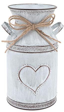 Vintage Blechkanne Blumenvase Blumentopf Gross: Landhausstil Vase Rustikal Blumeneimer Metall Eimer Übertopf Milchkanne Shabby Deko für Garten Wohnzimmer Tischdeko