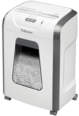 Fellowes Aktenvernichter, Papierschredder für 12 Blatt Partikelschnitt, Aktenvernichter P4, Schredder für Büro und Homeoffice, Powershred FS-12C, mit 19L Papierkorb, verarbeitet Kreditkarten, Weiß
