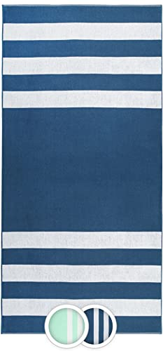 ZOLLNER Strandtuch - strapazierfähiges und saugstarkes Badetuch in 100x200 cm - waschbar bis 60°C - Baumwolle - mit sportlichem Streifenmuster in blau - Oeko Tex® Zertifiziert