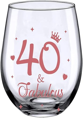 Geschenke zum 40. Geburtstag, Männer und Frauen Cheers Weingläser zum 40. Geburtstag, 40. Geburtstag, Party, Hochzeitstag, Dekorationsgeschenk, 17 Unzen Stiellos (40 und fabulous)