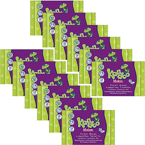 Kandoo Melon Feuchttücher - spülbar - aus 95% Wasser - parfümfrei - plastikfrei - dermatologisch getestet - feuchtes Toilettenpapier aus 100% pflanzlichem Zellulosematerial - 12x60 Tücher