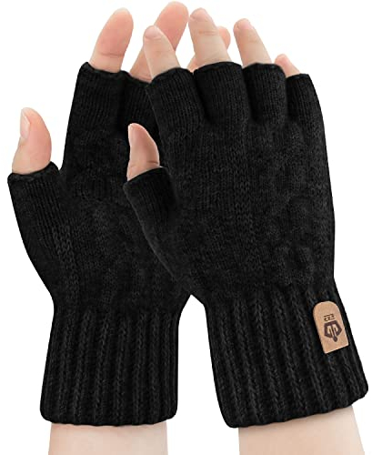 ARFNKIM Thermisch Fingerlose Handschuhe - Damen und Herren Strick Weich Flauschig Touchscreen Winterhandschuhe für Skifahren Radfahren Arbeit (Schwarz)