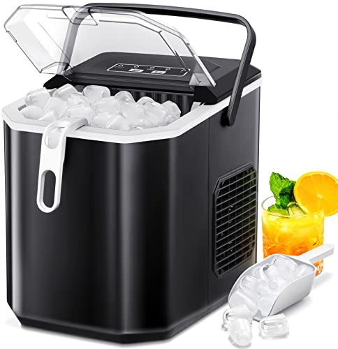 Xbeauty Ice Makers Countertop,Protable Ice Maker Machine with Self-Cleaning, 26Lbs/24H,9 Ice Cubes/8 Mins, Ice Scoop, and Basket for Home/Kitchen/Office/Party-Black