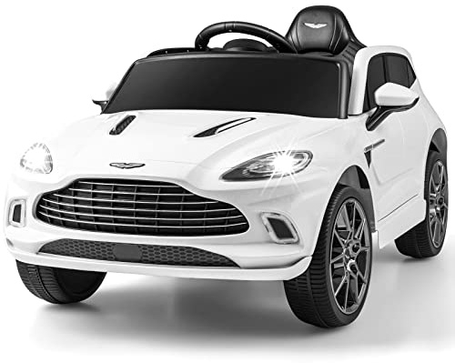 COSTWAY 12V Aston Martin DBX Coche Eléctrico para Niños con Puertas Dobles Bloqueables, Control Remoto Parental, Arranque Lento, Luces LED, USB, Bocina, Vehículo Eléctrico para Niños (Blanco)