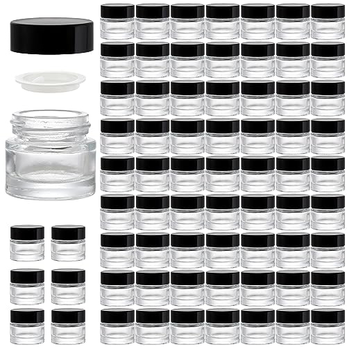 Coloch 70 Pack 10ml Thick Glass Jars with Airtight Lid, Clear Round Lip Balm Container Tiny Sample Jar for Cosmetics, Lotion, Cream, Makeup, Samples, Wax, Skincare, Travelling, Retail Store