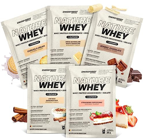 Energybody® Nature Whey Protein Pulver Probierpaket 2-5x30g - Zucker- und fettarmes Molkenproteinpulver ohne künstliche Verdickungsmittel/Proteinpulver Probierpackung/Eiweißpulver Probierset