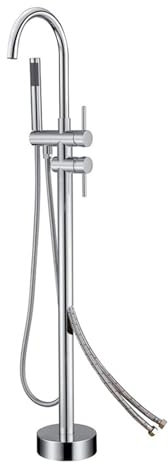 BiaoTeng Badewannenarmatur FüR Freistehende Badewanne Chrom, 360° Drehung 2 Funktionen Heiß oder kalt Messing Freistehende Badewanne Mit Armatur, Chrom