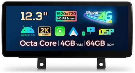 XTRONS 12.3 inch Car Stereo Bluetooth Android Octa Core 4GB+64GB GPS Navigator iDrive System Retained Built-in 4G DSP Car Play Support DAB+ OBD AHD Camera for BMW 3/4 Series F30-F36 NBT System